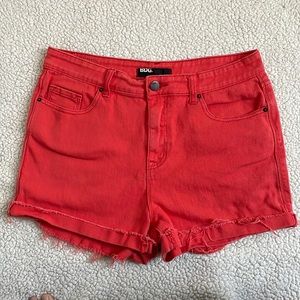 BDG red orange cutoff high rise jeans denim shorts